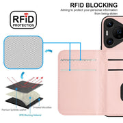 For Huawei Pura 70 Ultra Rhombic Texture Card Bag RFID Phone Case with Long Lanyard(Rose Gold)