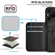 For Huawei Pura 70 Ultra Rhombic Texture Card Bag RFID Phone Case with Long Lanyard(Black)