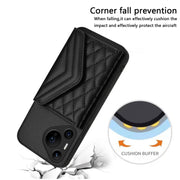 For Huawei Pura 70 Ultra Rhombic Texture Card Bag RFID Phone Case with Long Lanyard(Black)