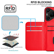 For Huawei Pura 70 Ultra Rhombic Texture Card Bag RFID Phone Case with Long Lanyard(Red)