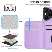 For Huawei Pura 70 Rhombic Texture Card Bag RFID Phone Case with Long Lanyard(Light Purple)