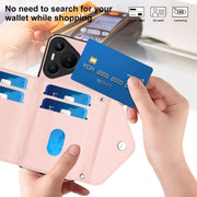 For Huawei Pura 70 Rhombic Texture Card Bag RFID Phone Case with Long Lanyard(Rose Gold)