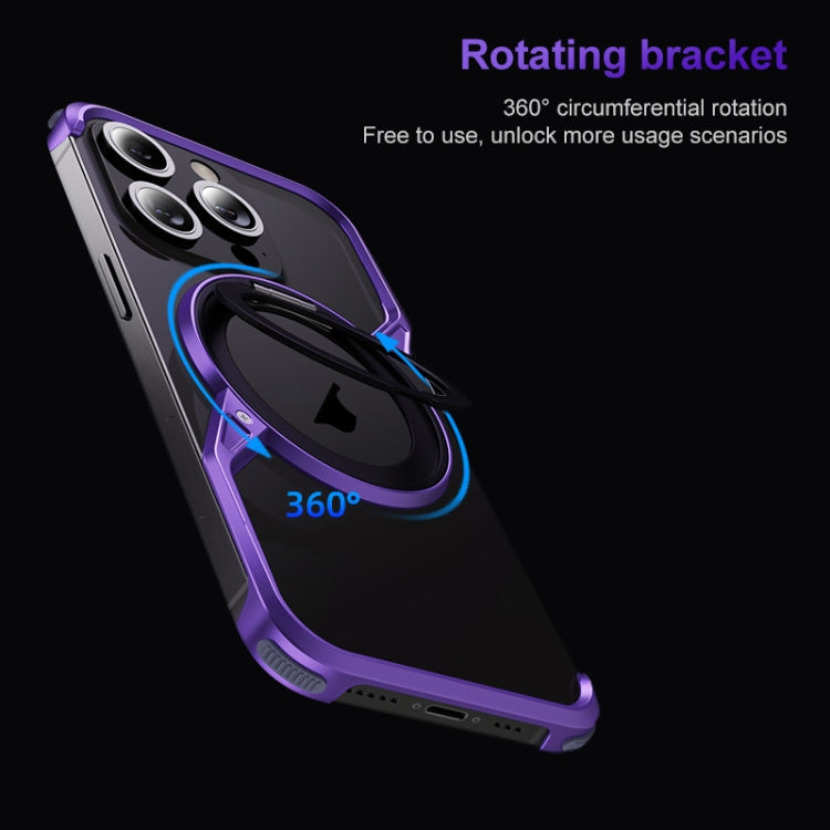 For iPhone 15 Frameless Rotation Holder Magsafe Metal Phone Case(Dark Purple)