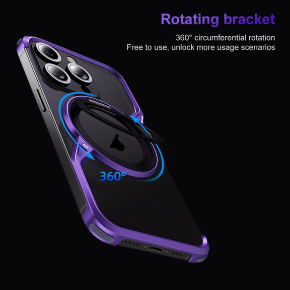 For iPhone 14 Pro Max Frameless Rotation Holder Magsafe Metal Phone Case(Space Gray)
