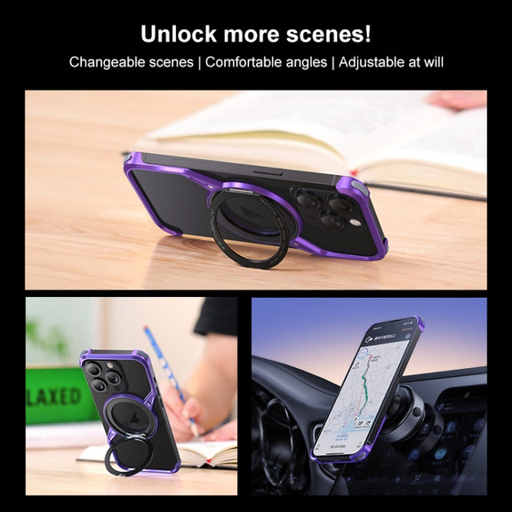For iPhone 16 Pro Frameless Rotation Holder Magsafe Metal Phone Case(Dark Purple)