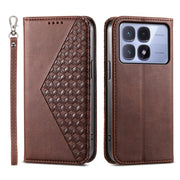For Redmi K70 Ultra Cubic Grid Calf Texture Magnetic Leather Phone Case(Brown)
