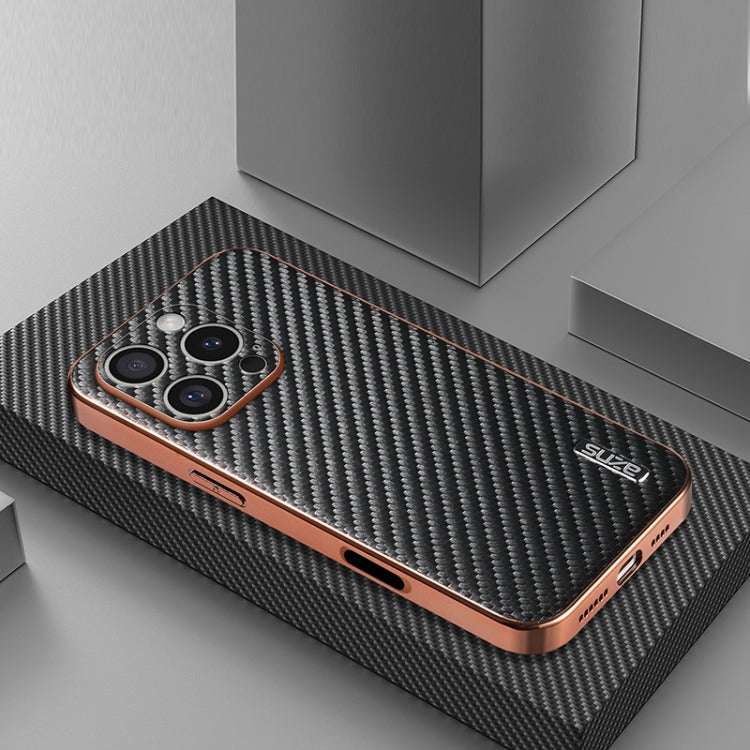 For iPhone 16 Pro Max AZNS Electroplated Edge Carbon Fiber Texture Phone Case(Black) - free shipping - PMC Jewellery - Order now!