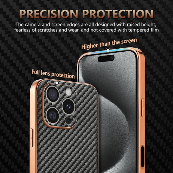 For iPhone 16 Pro Max AZNS Electroplated Edge Carbon Fiber Texture Phone Case(Black)