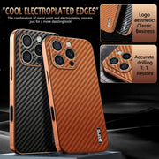 For iPhone 16 Pro AZNS Electroplated Edge Carbon Fiber Texture Phone Case(Black)