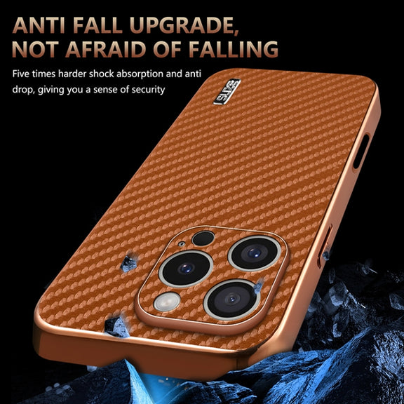 For iPhone 16 Pro AZNS Electroplated Edge Carbon Fiber Texture Phone Case(Black)