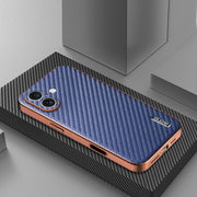 For iPhone 16 AZNS Electroplated Edge Carbon Fiber Texture Phone Case(Blue)