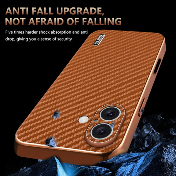 For iPhone 16 AZNS Electroplated Edge Carbon Fiber Texture Phone Case(Blue)