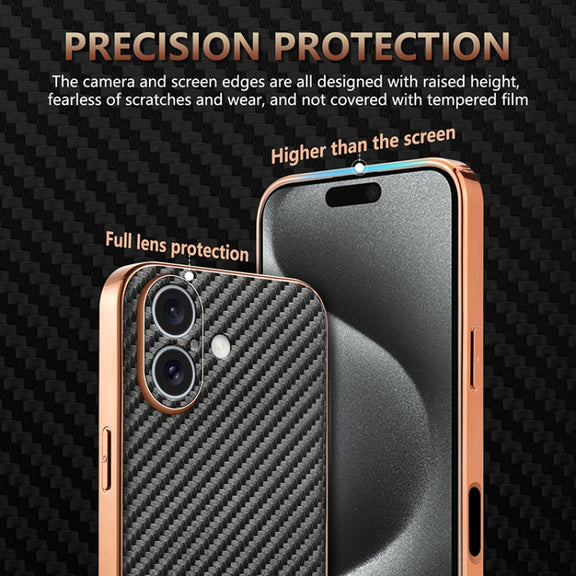 For iPhone 16 AZNS Electroplated Edge Carbon Fiber Texture Phone Case(Green)