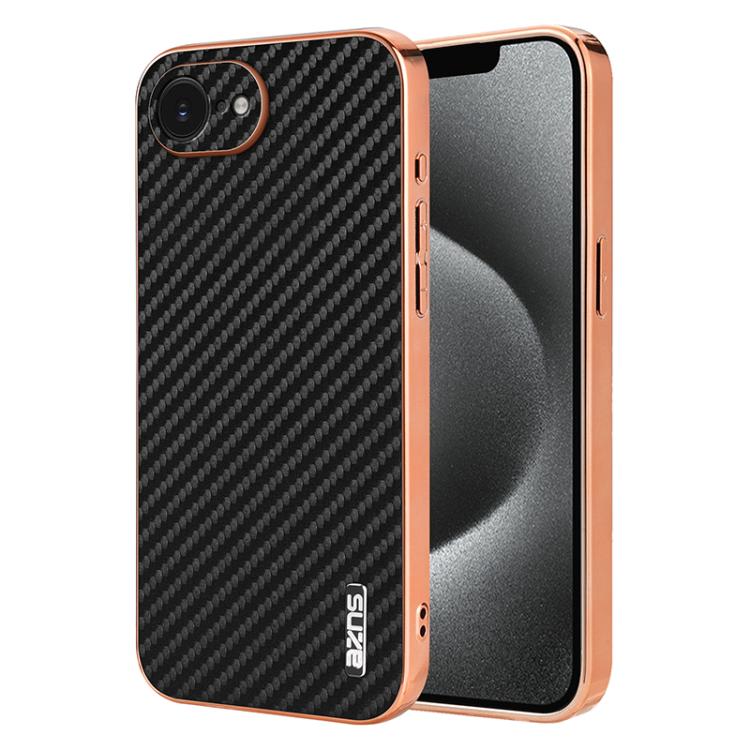 For iPhone 16e AZNS Electroplated Edge Carbon Fiber Texture Phone Case(Black) - free shipping - PMc TechLife - Order now!