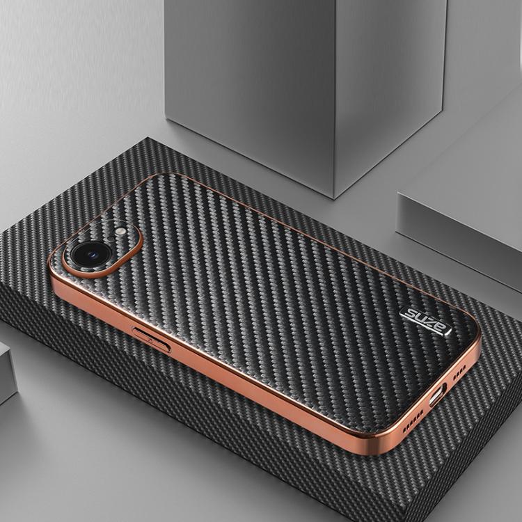 For iPhone 16e AZNS Electroplated Edge Carbon Fiber Texture Phone Case(Black) - free shipping - PMc TechLife - Order now!