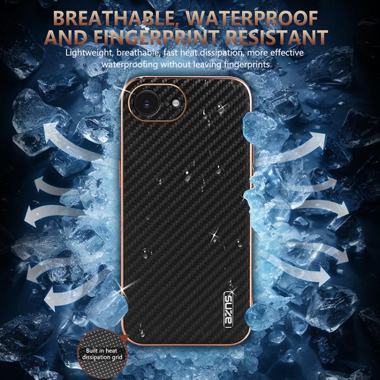 For iPhone 16e AZNS Electroplated Edge Carbon Fiber Texture Phone Case(Black) - free shipping - PMc TechLife - Order now!