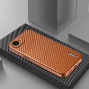 For iPhone 16e AZNS Electroplated Edge Carbon Fiber Texture Phone Case(Brown)