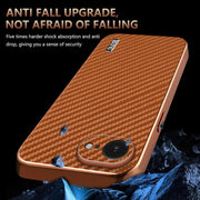 For iPhone 16e AZNS Electroplated Edge Carbon Fiber Texture Phone Case(Brown)