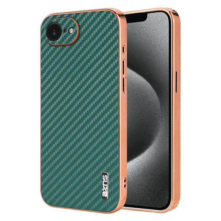 For iPhone 16e AZNS Electroplated Edge Carbon Fiber Texture Phone Case(Green) - free shipping - PMc TechLife - Order now!