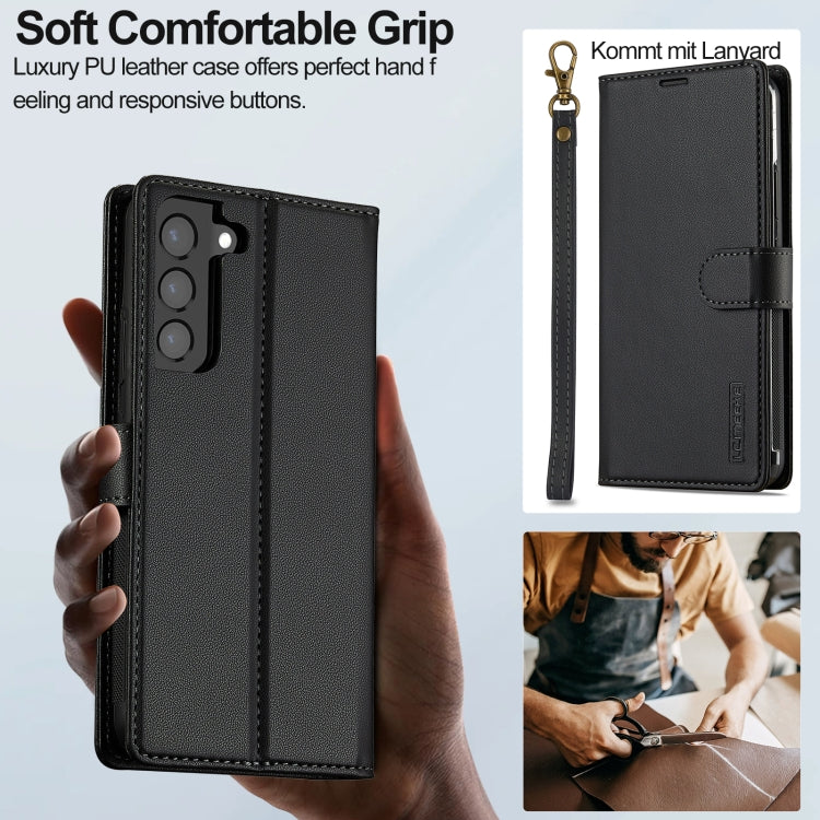 For Samsung Galaxy S22+ 5G LC.IMEEKE L2 Series Detachable Magsafe PU Phone Case with Lanyard(Black)