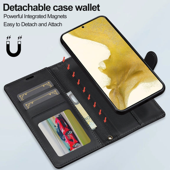For Samsung Galaxy S22+ 5G LC.IMEEKE L2 Series Detachable Magsafe PU Phone Case with Lanyard(Black)