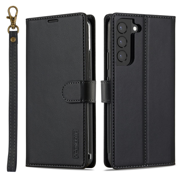 For Samsung Galaxy S22+ 5G LC.IMEEKE L2 Series Detachable Magsafe PU Phone Case with Lanyard(Black)