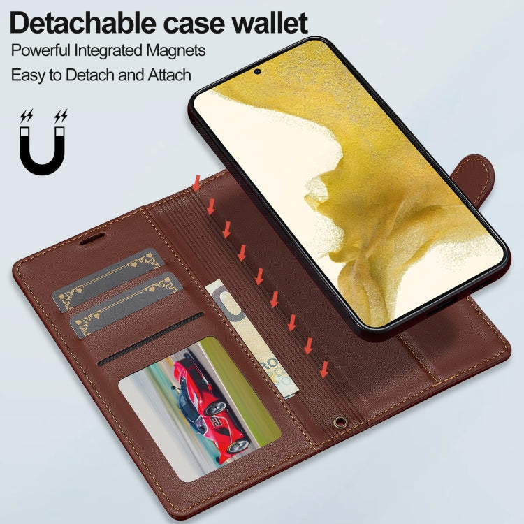 For Samsung Galaxy S22+ 5G LC.IMEEKE L2 Series Detachable Magsafe PU Phone Case with Lanyard(Brown)