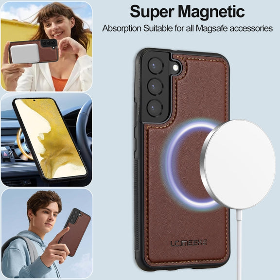For Samsung Galaxy S22+ 5G LC.IMEEKE L2 Series Detachable Magsafe PU Phone Case with Lanyard(Brown)