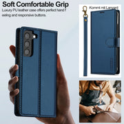 For Samsung Galaxy S22+ 5G LC.IMEEKE L2 Series Detachable Magsafe PU Phone Case with Lanyard(Blue)