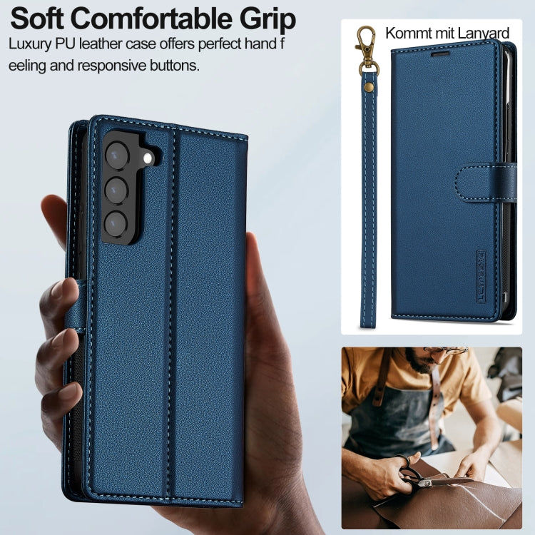 For Samsung Galaxy S22+ 5G LC.IMEEKE L2 Series Detachable Magsafe PU Phone Case with Lanyard(Blue)