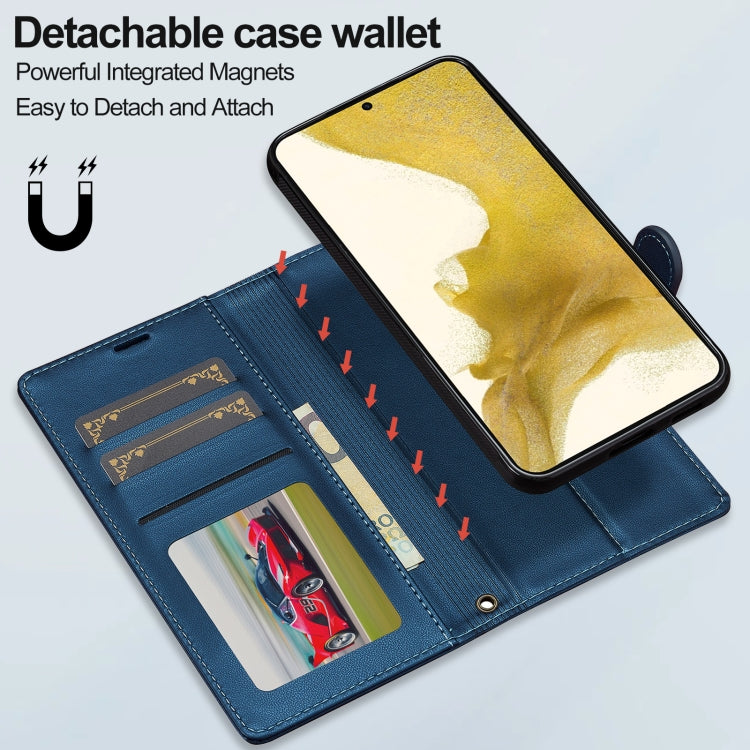 For Samsung Galaxy S22+ 5G LC.IMEEKE L2 Series Detachable Magsafe PU Phone Case with Lanyard(Blue)