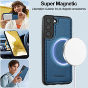 For Samsung Galaxy S22+ 5G LC.IMEEKE L2 Series Detachable Magsafe PU Phone Case with Lanyard(Blue)