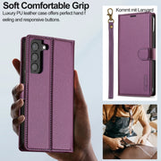 For Samsung Galaxy S22+ 5G LC.IMEEKE L2 Series Detachable Magsafe PU Phone Case with Lanyard(Purple)