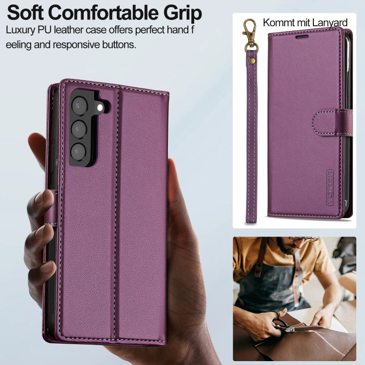 For Samsung Galaxy S22+ 5G LC.IMEEKE L2 Series Detachable Magsafe PU Phone Case with Lanyard(Purple)