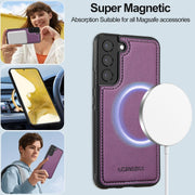 For Samsung Galaxy S22+ 5G LC.IMEEKE L2 Series Detachable Magsafe PU Phone Case with Lanyard(Purple)