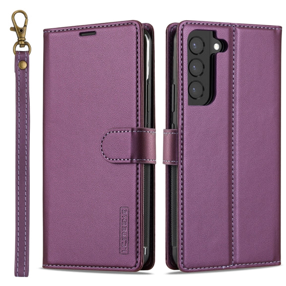 For Samsung Galaxy S22+ 5G LC.IMEEKE L2 Series Detachable Magsafe PU Phone Case with Lanyard(Purple)