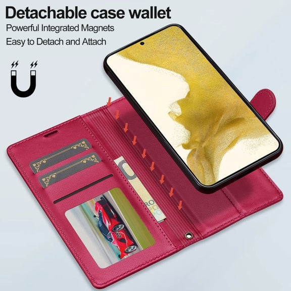 For Samsung Galaxy S22+ 5G LC.IMEEKE L2 Series Detachable Magsafe PU Phone Case with Lanyard(Red)