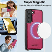 For Samsung Galaxy S22+ 5G LC.IMEEKE L2 Series Detachable Magsafe PU Phone Case with Lanyard(Red)