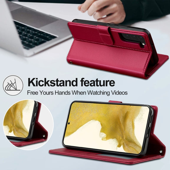 For Samsung Galaxy S22+ 5G LC.IMEEKE L2 Series Detachable Magsafe PU Phone Case with Lanyard(Red)