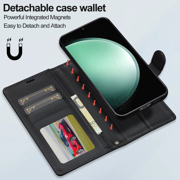 For Samsung Galaxy S24 FE 5G LC.IMEEKE L2 Series Detachable Magsafe PU Phone Case with Lanyard(Black)