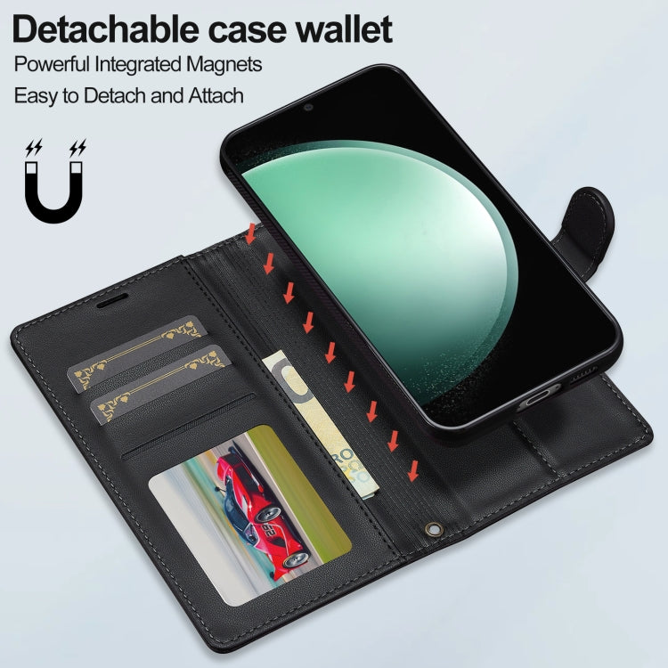 For Samsung Galaxy S24 FE 5G LC.IMEEKE L2 Series Detachable Magsafe PU Phone Case with Lanyard(Black)
