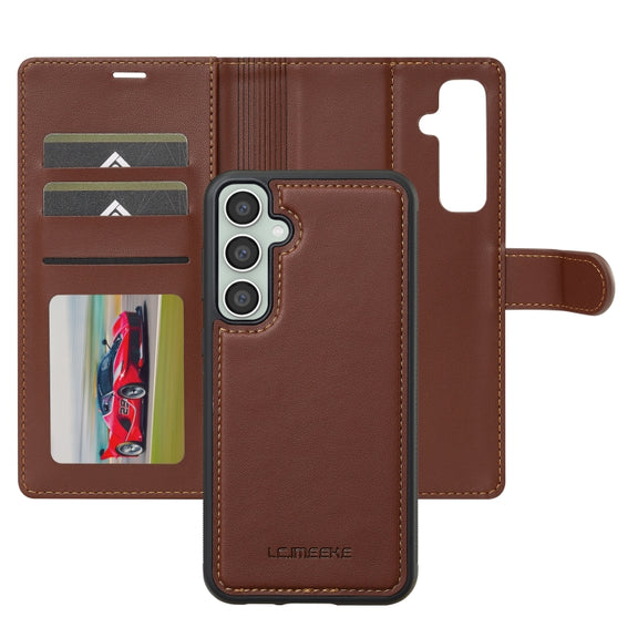For Samsung Galaxy S24 FE 5G LC.IMEEKE L2 Series Detachable Magsafe PU Phone Case with Lanyard(Brown)