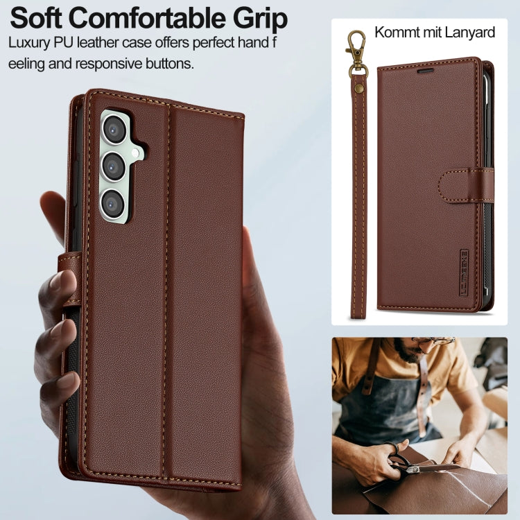 For Samsung Galaxy S24 FE 5G LC.IMEEKE L2 Series Detachable Magsafe PU Phone Case with Lanyard(Brown)