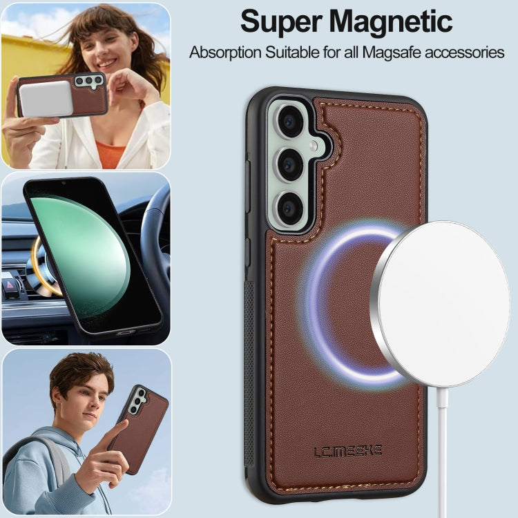 For Samsung Galaxy S24 FE 5G LC.IMEEKE L2 Series Detachable Magsafe PU Phone Case with Lanyard(Brown)