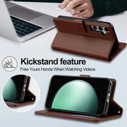 For Samsung Galaxy S24 FE 5G LC.IMEEKE L2 Series Detachable Magsafe PU Phone Case with Lanyard(Brown)