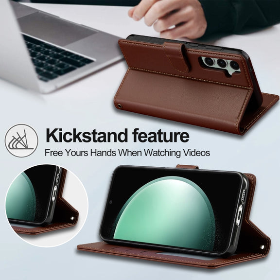 For Samsung Galaxy S24 FE 5G LC.IMEEKE L2 Series Detachable Magsafe PU Phone Case with Lanyard(Brown)