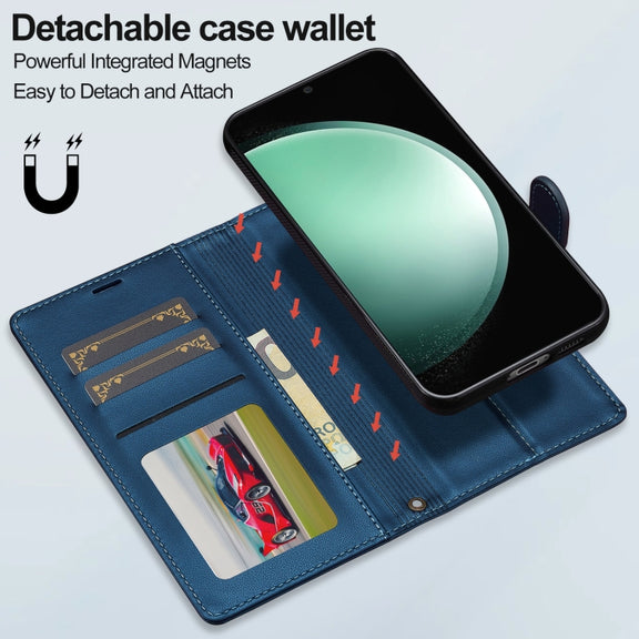 For Samsung Galaxy S24 FE 5G LC.IMEEKE L2 Series Detachable Magsafe PU Phone Case with Lanyard(Blue)