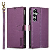For Samsung Galaxy S24 FE 5G LC.IMEEKE L2 Series Detachable Magsafe PU Phone Case with Lanyard(Purple)