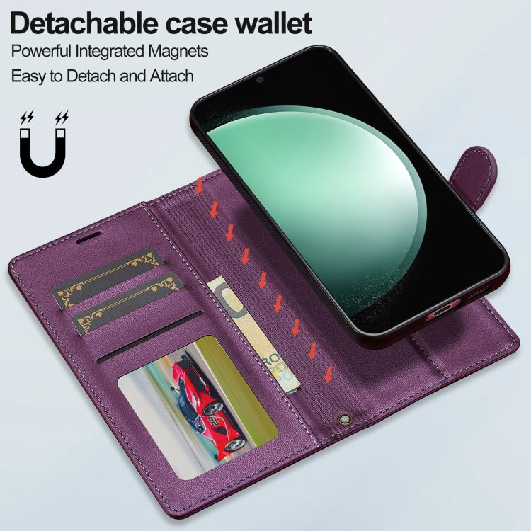 For Samsung Galaxy S24 FE 5G LC.IMEEKE L2 Series Detachable Magsafe PU Phone Case with Lanyard(Purple)