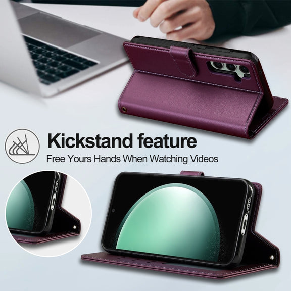For Samsung Galaxy S24 FE 5G LC.IMEEKE L2 Series Detachable Magsafe PU Phone Case with Lanyard(Purple)